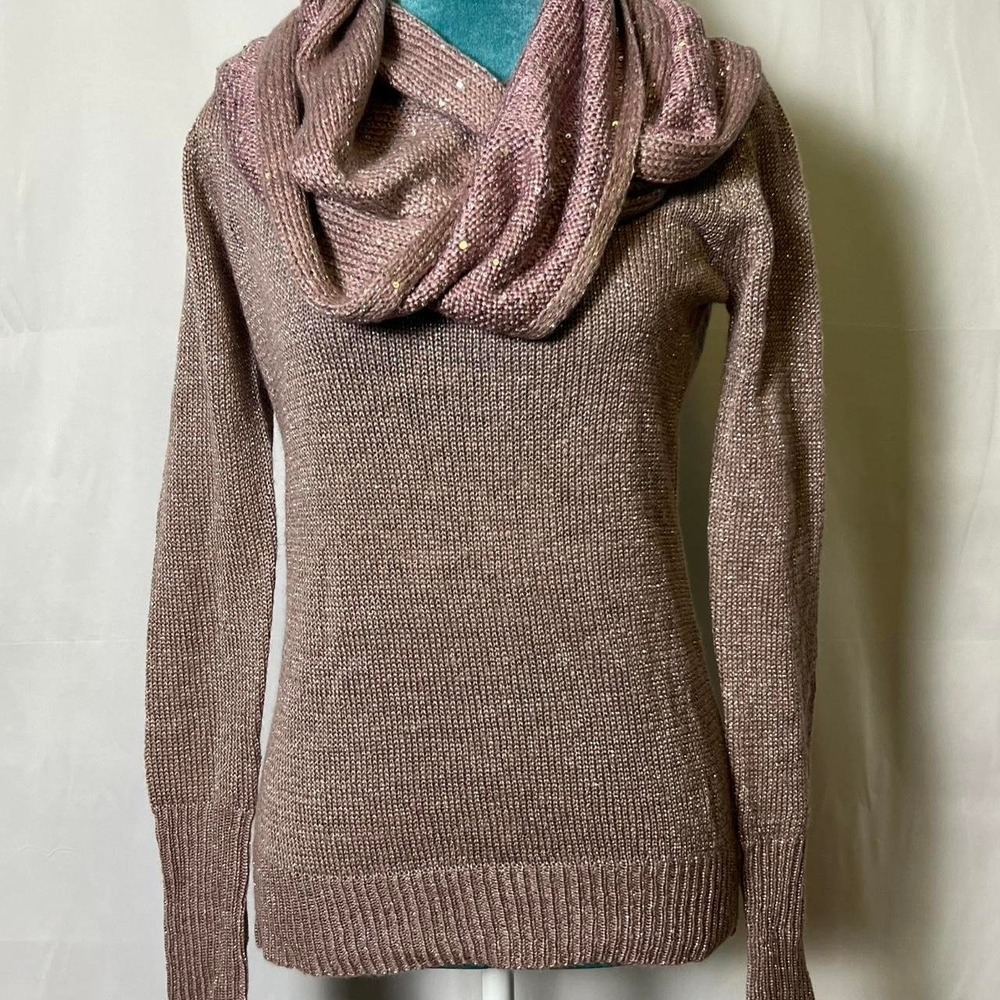 Calvin Klein Balletcore NWT Womens Rose Gold Sequin Sweater Scarf Set